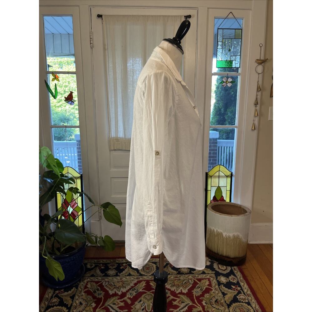 Beach Lunch Lounge L Tunic Long Sleeve White Stripe 100% Cotton Button Classic - Picture 4 of 9